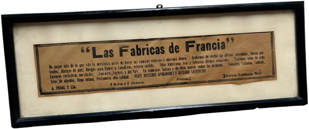Antiguo Anuncio Fábricas De Francia Puebla
