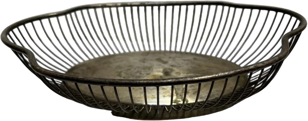 Cesta Para Frutas De Alambre Plateado Vintage Plateado