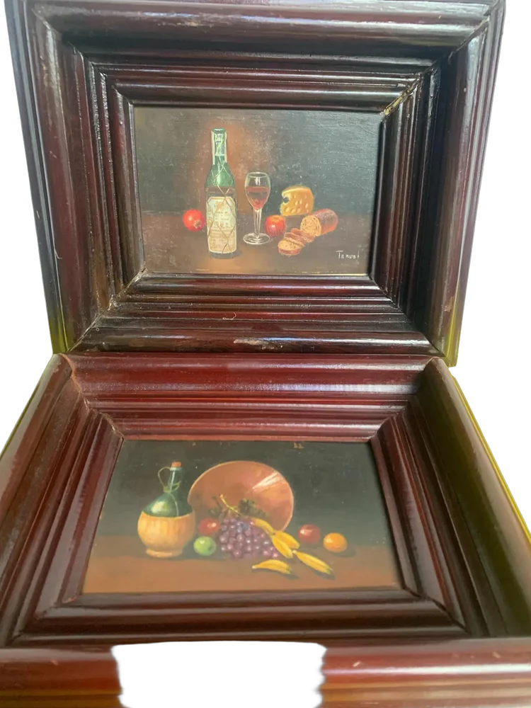 Dos Pinturas Bodegones Al Óleo De Teruel Vintage