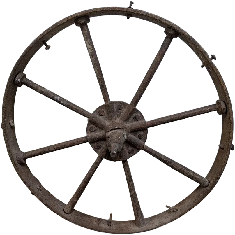 Antigua Rueda De Hierro De Carretilla Industrial Rústica