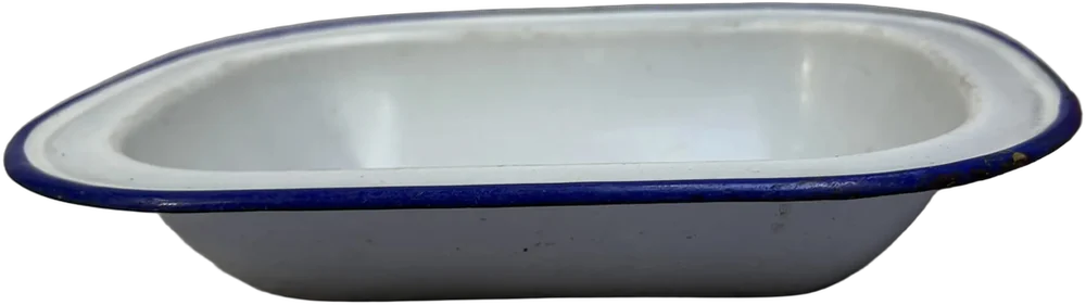 Antiguo Tazón Rectangular Esmaltado Blanco 24 Cm Blanco