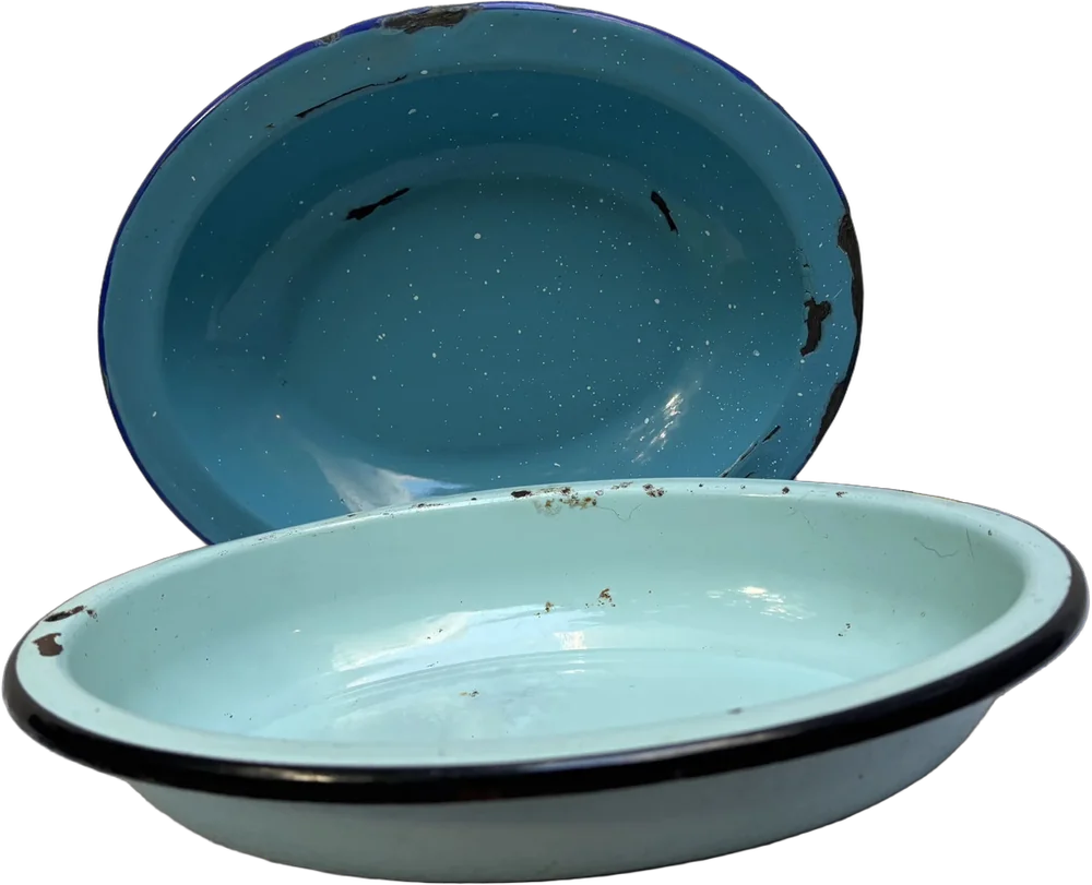 Vintage Par De Ensaladeras Azul Moteado Y Claro Azul Claro