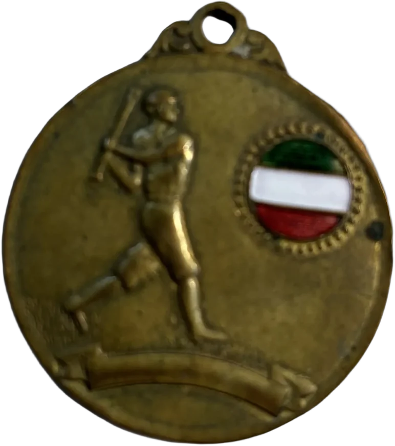Antigua Medalla Beisbol Bronce Y Con Bandera Esmaltada