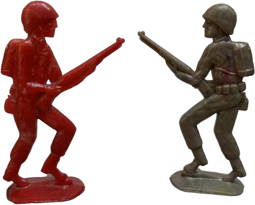 Dos Soldaditos Pos Segunda Guerra Mundial Plástico 50s Rojo