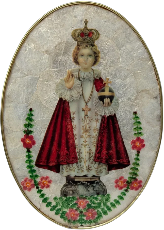 Antigua Pieza Del Santo Niño De Praga Acabado Tipo Concha