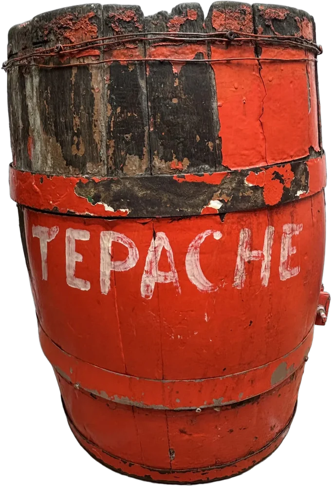 Antiguo Barril Tepache Solo Decorativo Madera Roble Naranja Oscuro — imagen 1