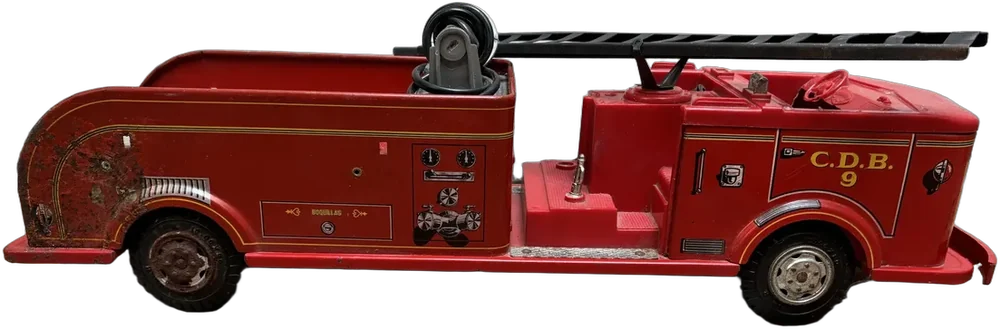 Antiguo Camión De Bombero De Lámina Lumar Bombero Rojo