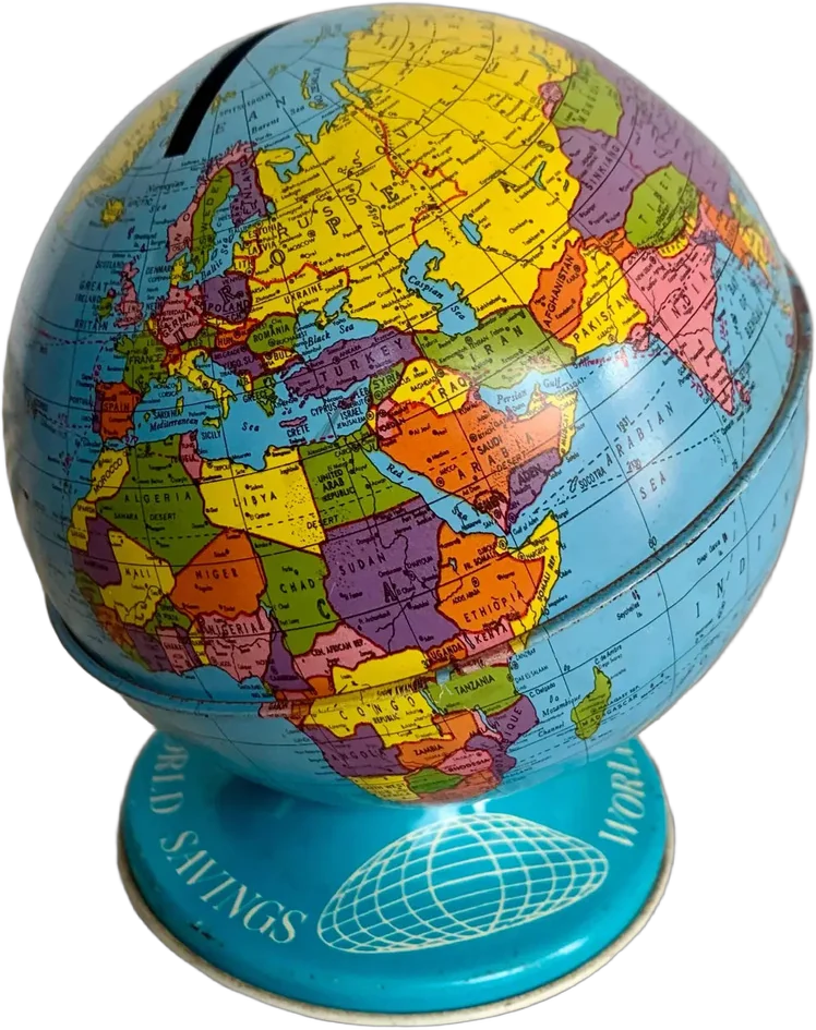 Vintage Alcancía Mini Globo Terráqueo 50s Mundo Azul