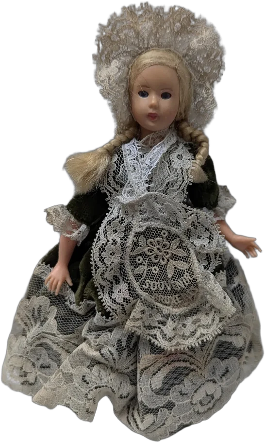 Antiguo Muñeca Souvenir De Bruxelles Encaje Y Terciopelo