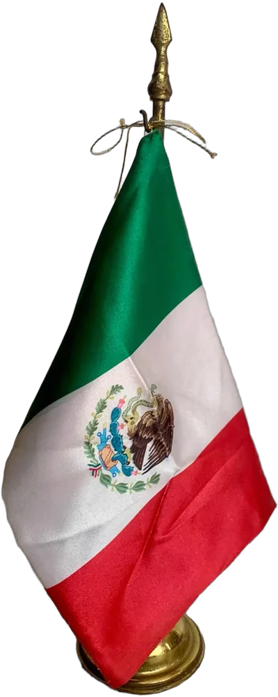 Vintage Bandera De Mexico Con Base México