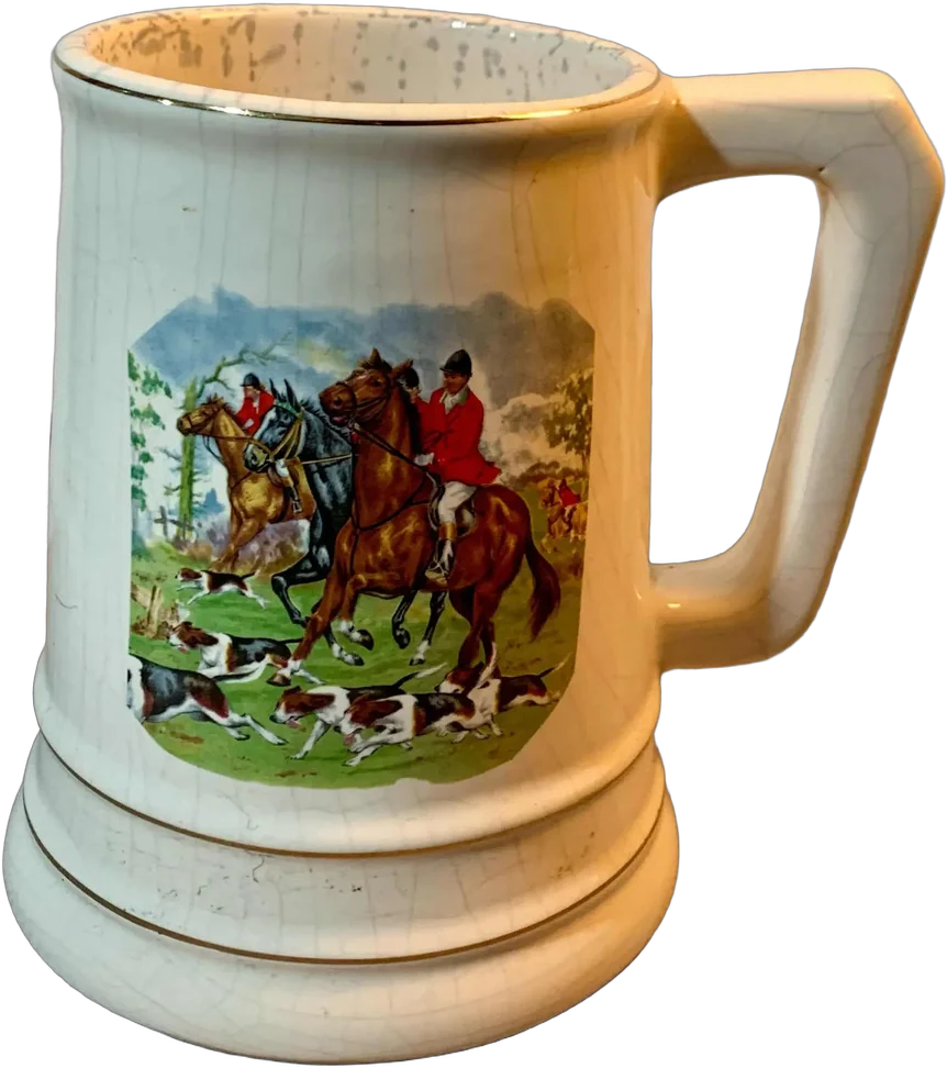 Vintage Tarro Cervecero Cerámica Motivos Cacería Con Sabueso — imagen 1