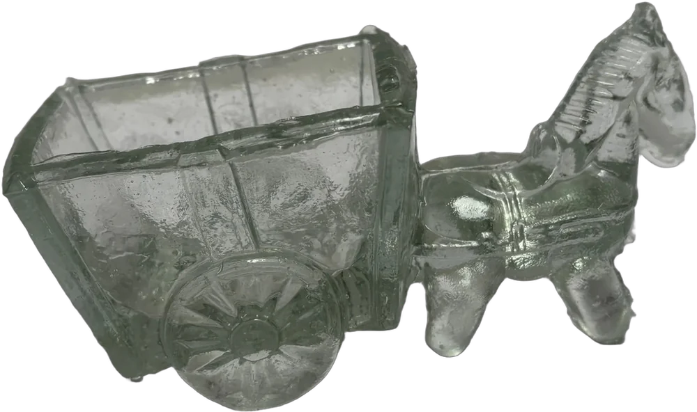 Antiguo Salero De Vidrio Burrito Con Carreta Transparente