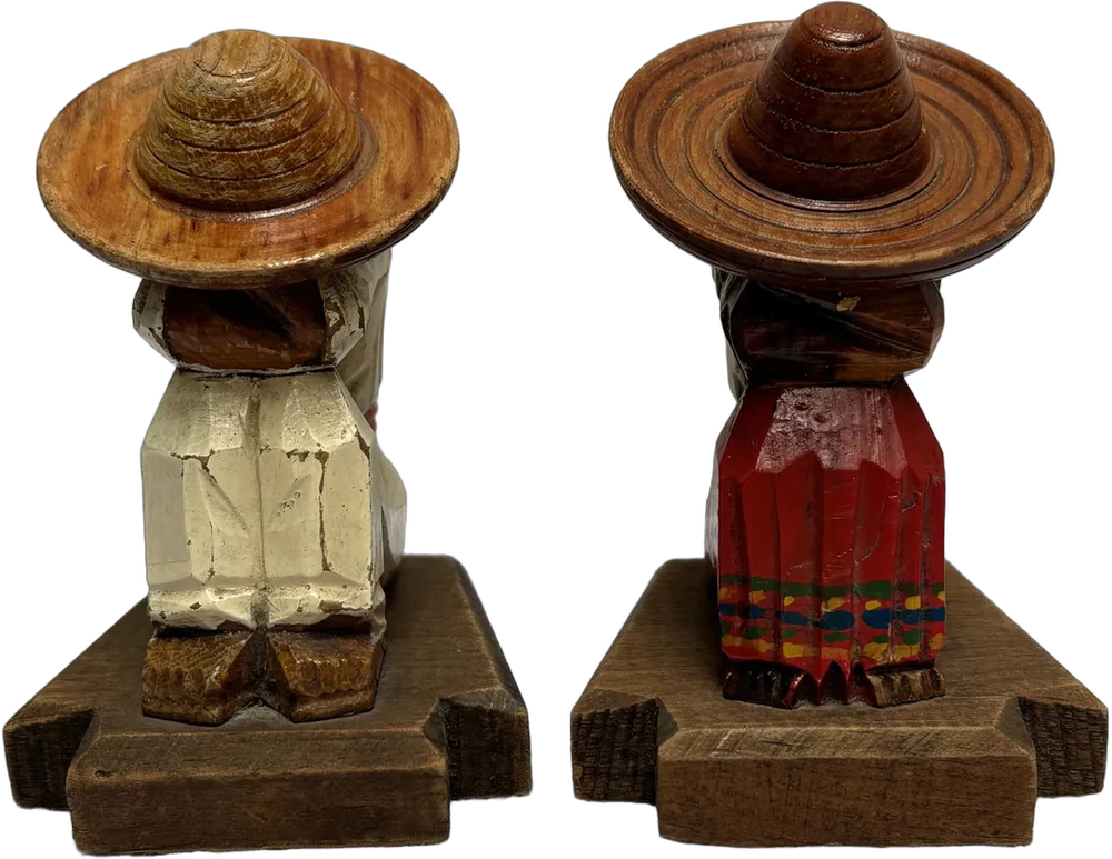 Antigua Pareja Mexicanos Tallada En Madera — imagen 1