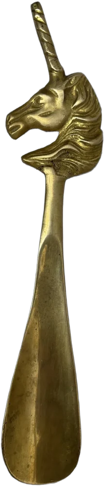 Antiguo Calzador Unicornio Latón Sólido Dorado