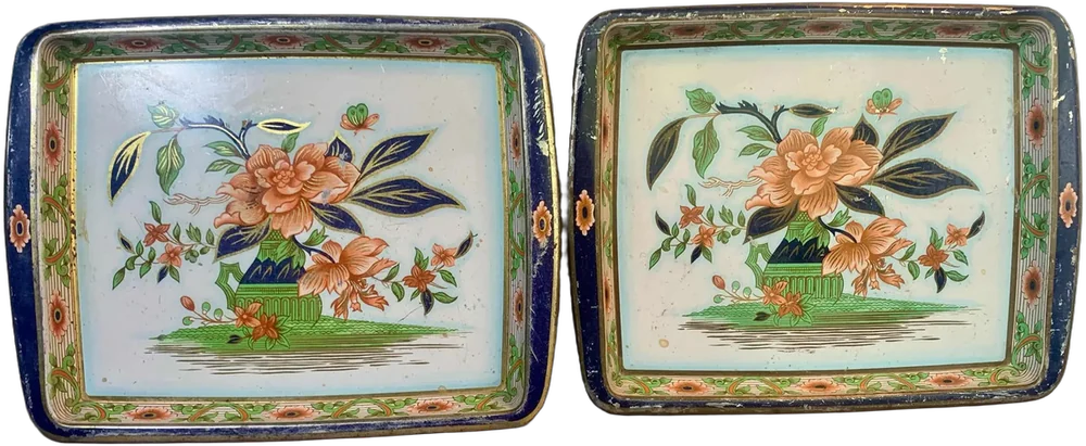 Vintage Pequeñas Charolas Diseño Flores Daher Inglaterra