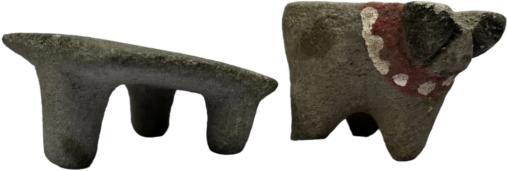 Antiguas Miniaturas Molcajete Y Metate Piedra De Cantera Gris Oscuro