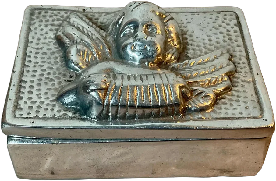 Cajita Joyero Aluminio Angelito En Realce Plateado