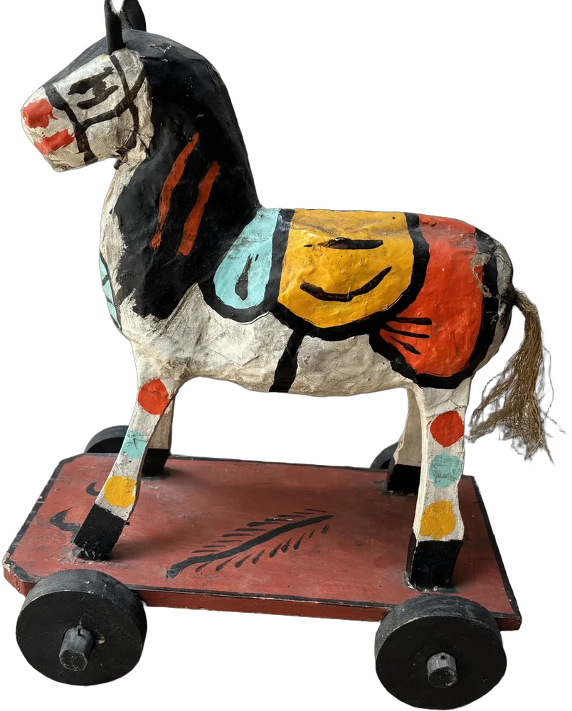 Antiguo Juguete Caballito Cartón Y Madera