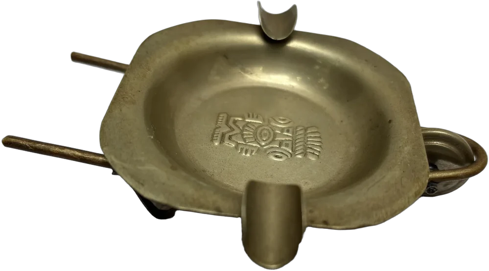 Vintage Cenicero Forma Carretilla Bronce Dorado Oscuro Carretilla