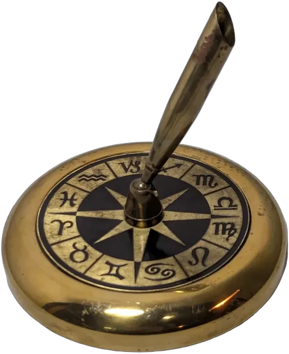 Antiguo Portaplumas Zodiacal De Escritorio En Latón