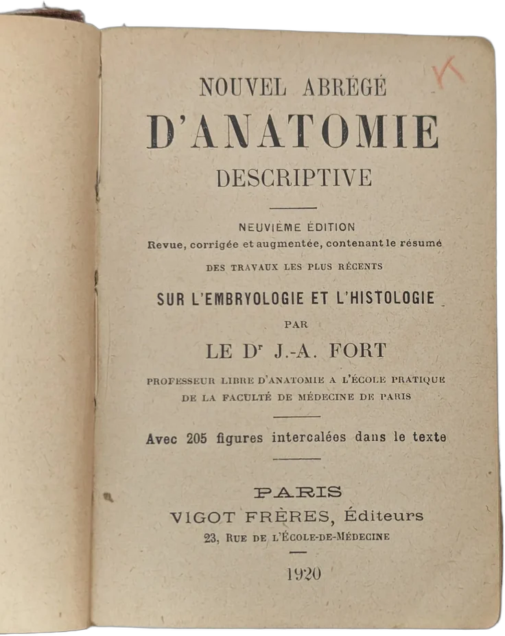 Antiguo Libro Nouvel Abrégé D'anatomie Descriptive 1920