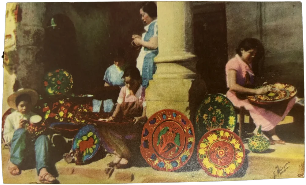 Antigua Postal Pátzcuaro, Michoacán Ilustraciones D. Rivera