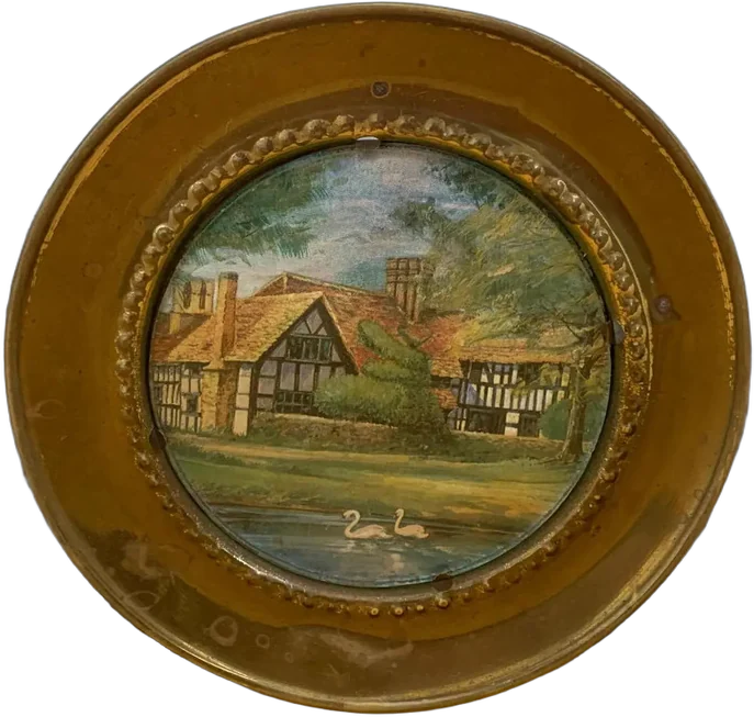 Plato Decorativo Bronce Ingles Paisaje Vintage Dorado Paisaje
