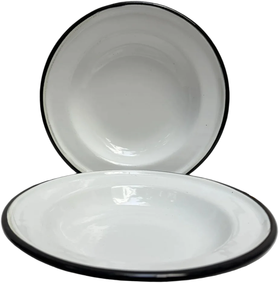Par De Platos De Peltre Blancos Y Filos Negros 20 Cm Blanco Peltre Blanco Filos Negros