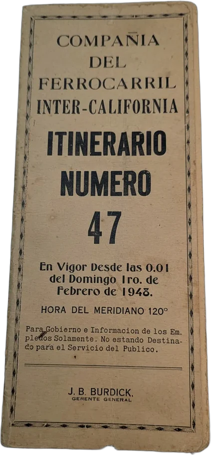 Mapa Antiguo Ferrocarril Inter-california Con Itinerario