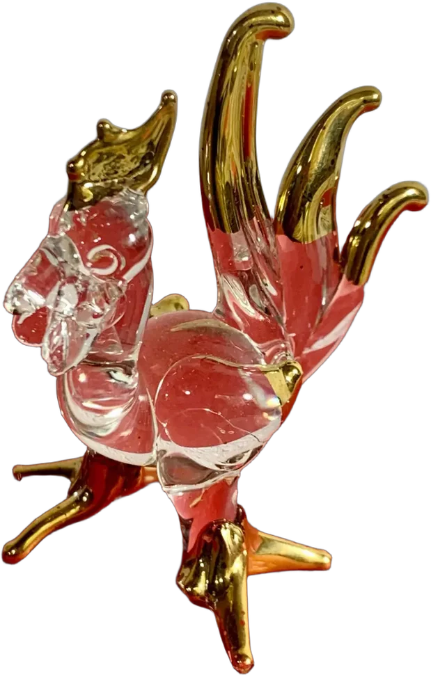 Vintage Miniatura Gallo Vidrio Soplando Baño De Oro