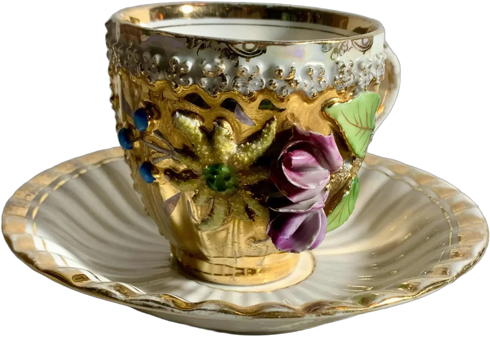 Antigua Taza Cafetera Decoración Con Flores (amistad)