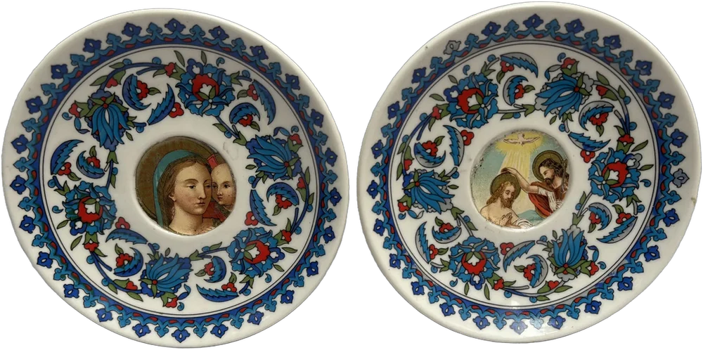 Vintage Platos Decorados San Juan Bautista Y Madona Turquia Blanco San Juan Bautista Y Jesús, Madona