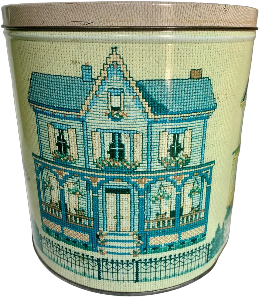 Antiguo Bote Galletero Casa Victorianas Bordadas