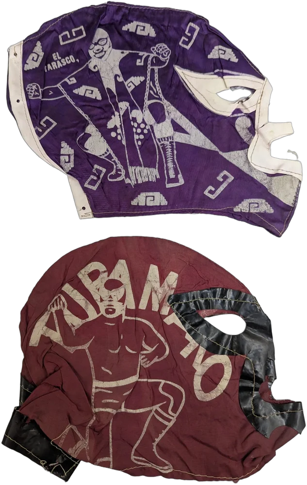 Vintage Mascaras De Lucha Libre El Tarasco Y Piramito Par Morado Y Rojo