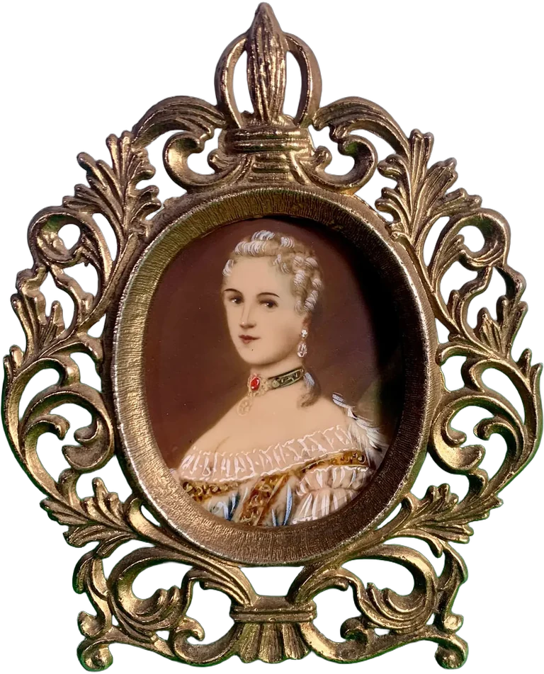 Antigua Pintura Busto Mujer Lámina Marfil