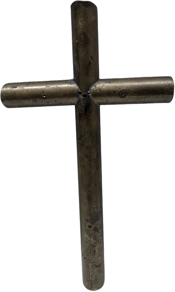 Antigua Cruz De Latón Hueca Tubular Objeto Religioso Vintage