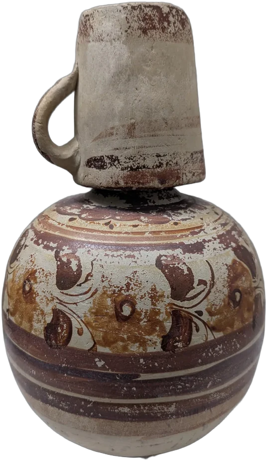 Antiguo Botellón De Agua Con Vaso Cerámica Tonalá De Velador Artesanal