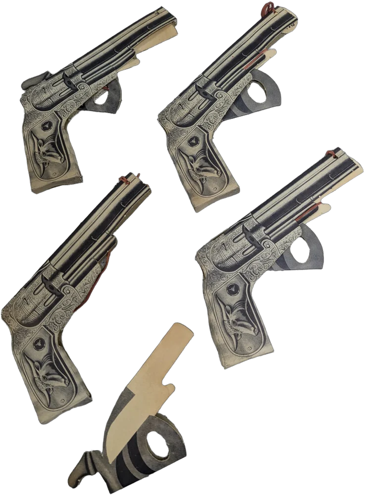Antiguos Juguetes Papel Pistolas Ligas Bala Fría Vintage