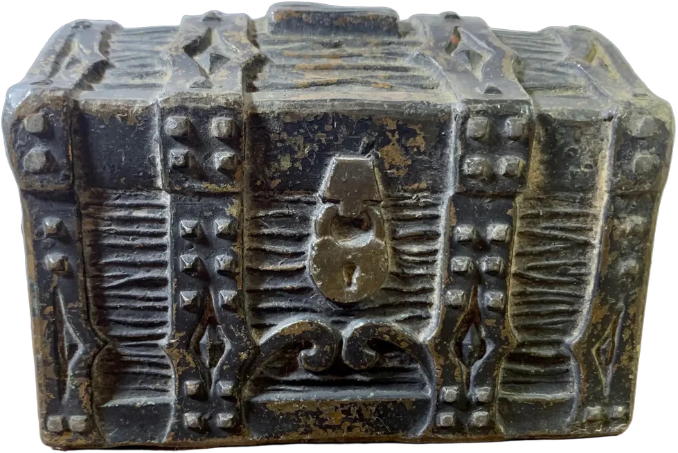 Antigua Alcancia Cofre Bronce Sólido Cofre Medieval Marrón Oscuro
