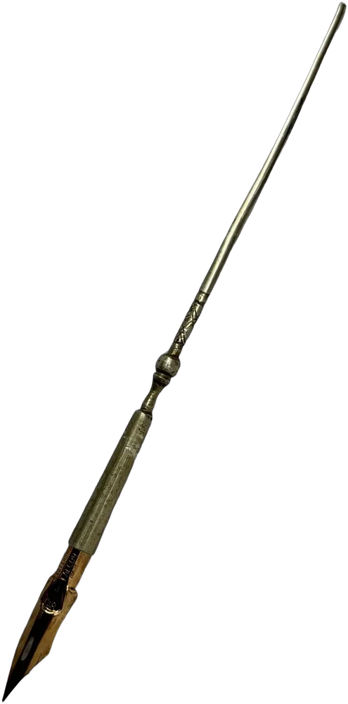 Antigua Pluma De Inmersión De Escritorio Metálica Plateado Negro