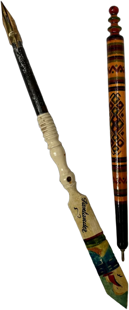 Vintage Dos Plumas Eresabskes España Y Rusia Marrón Claro Negro