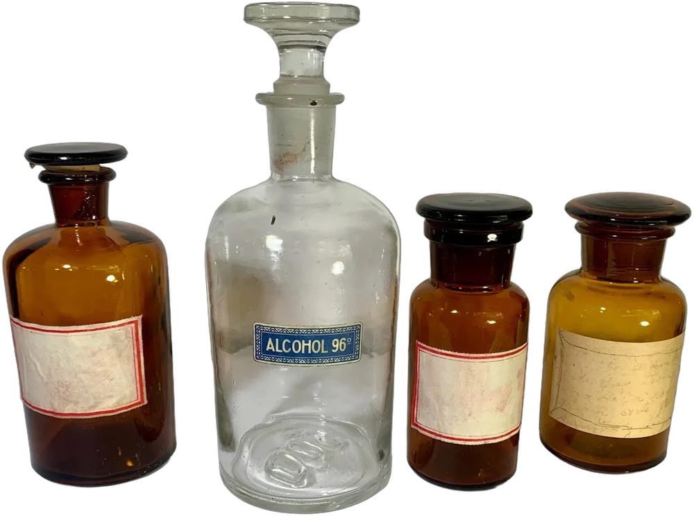 4 Botellas Botica Ambar/transpatente Antiguas