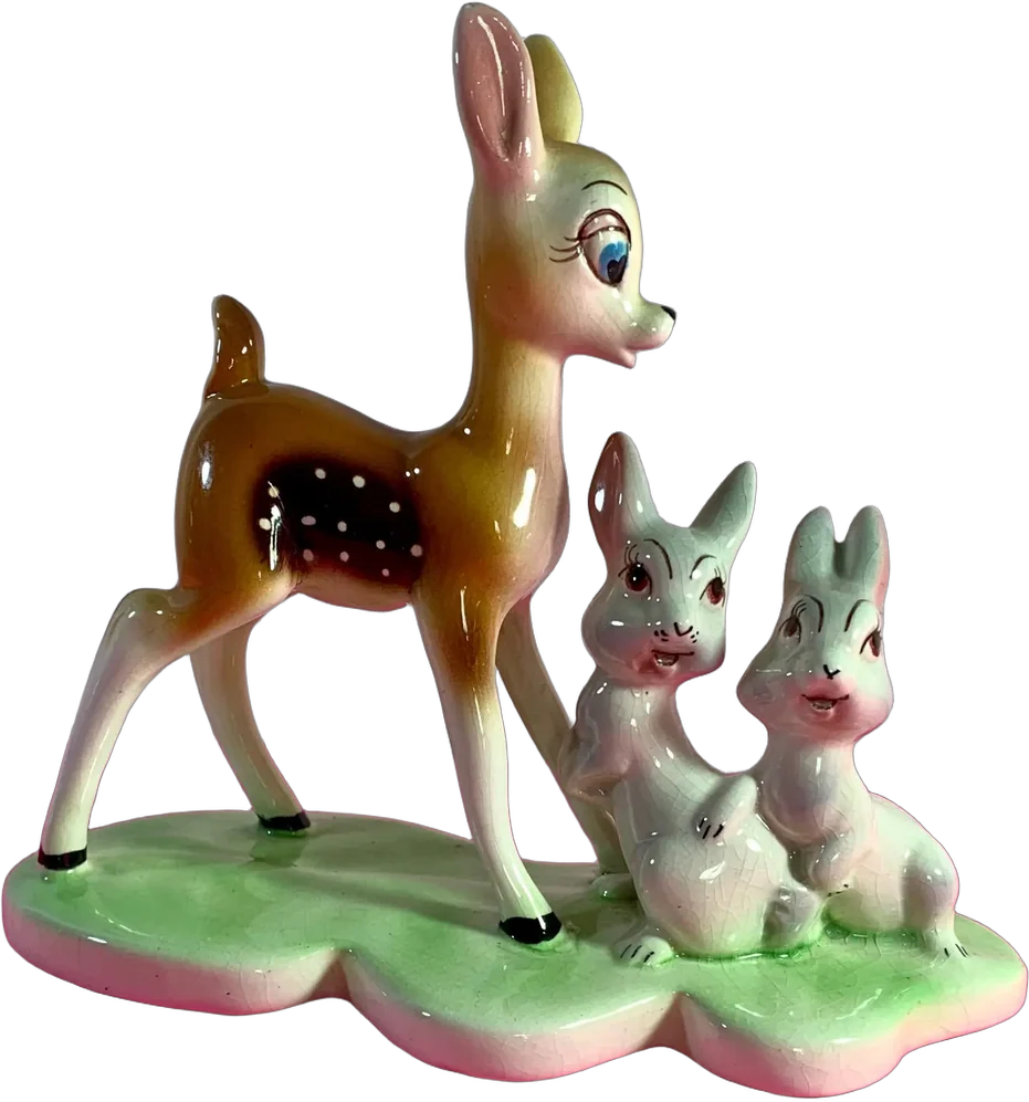 Figura Porcelana Bambi Y Conejitos Vintage