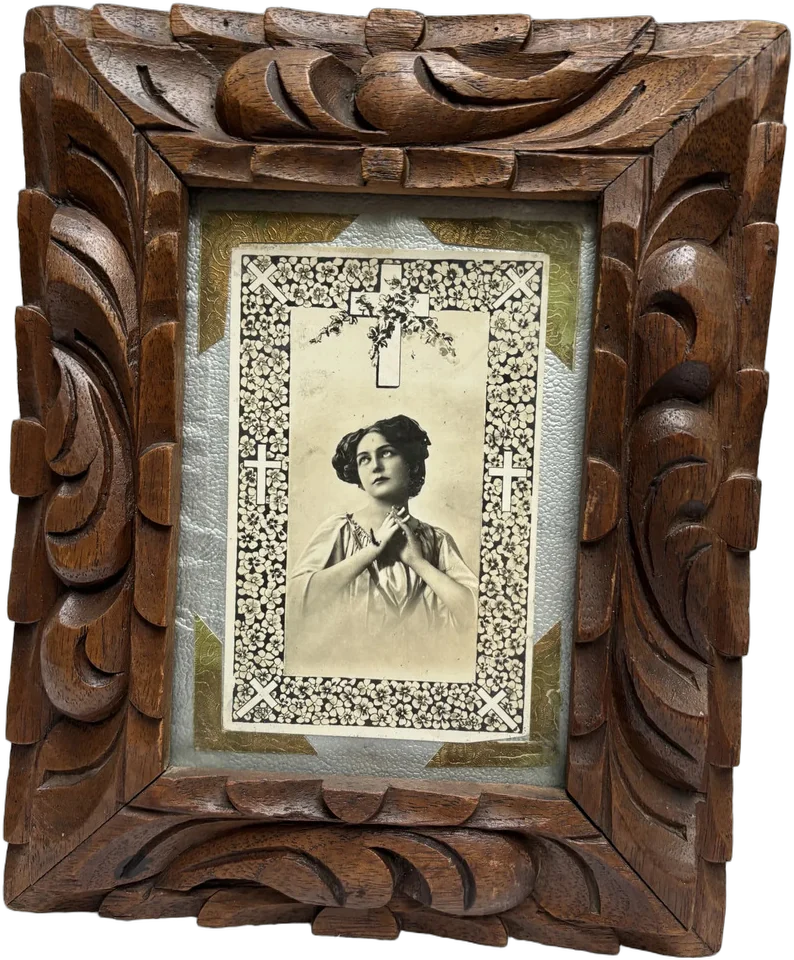 Antiguo Marco De Madera Tallado A Mano 25x20cm Marrón Oscuro
