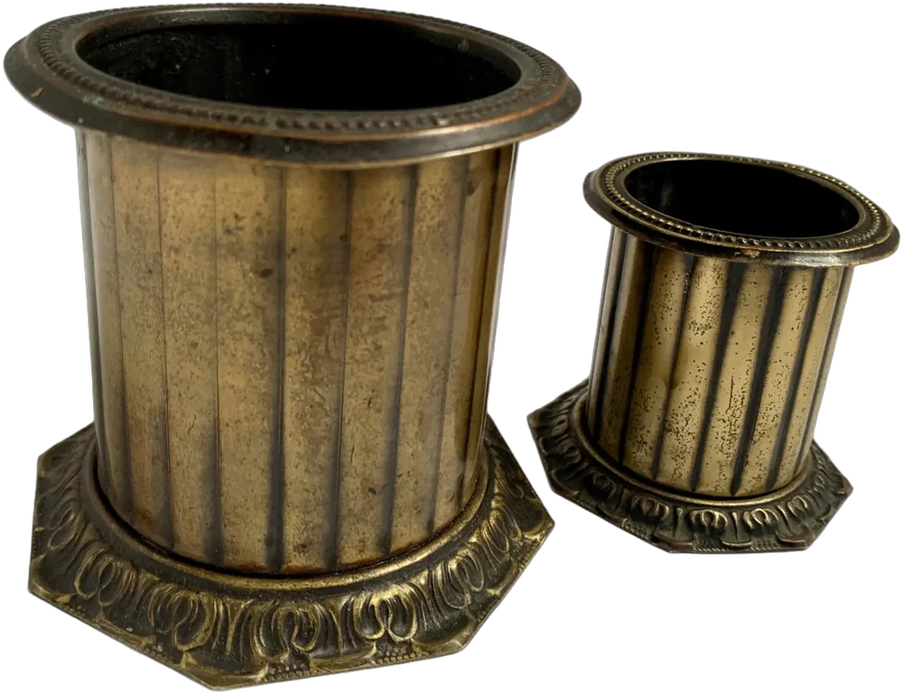 Dos Porta Velas Antiguos Base Grecas (tipo Columna) Dorado Oscuro
