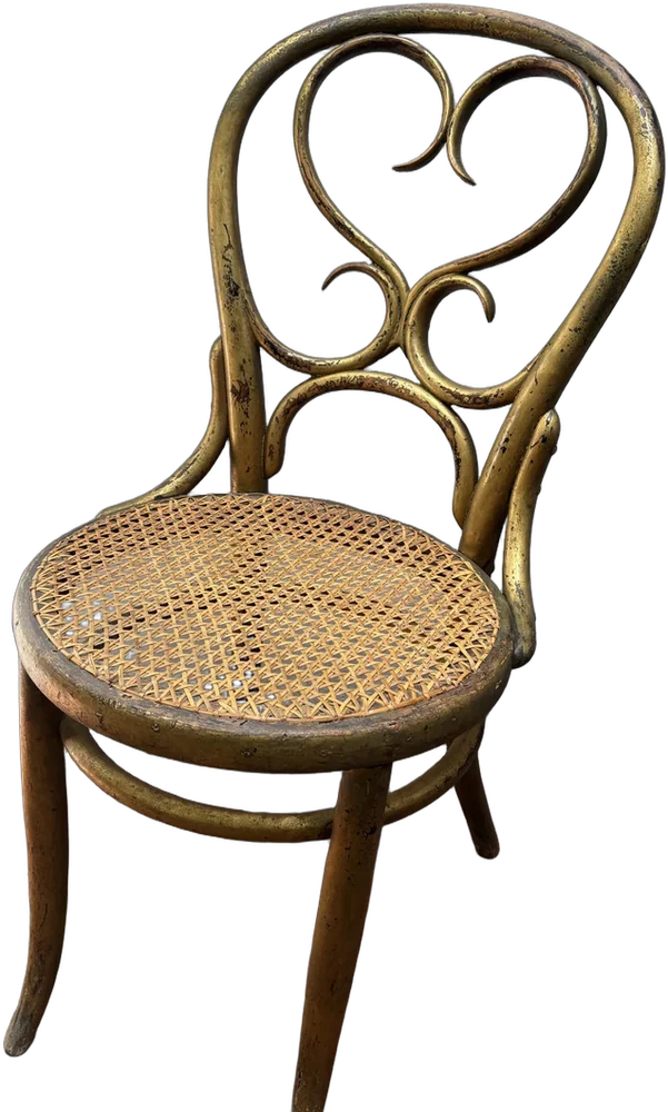 Antigua Silla Estilo Austriaco Madera Con Bejuco Dorada Dorado Oscuro Crema