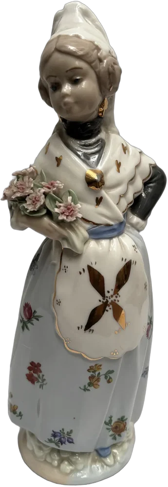 Vintage Figura De Porcelana Mujer Con Flores Nadal Multicolor