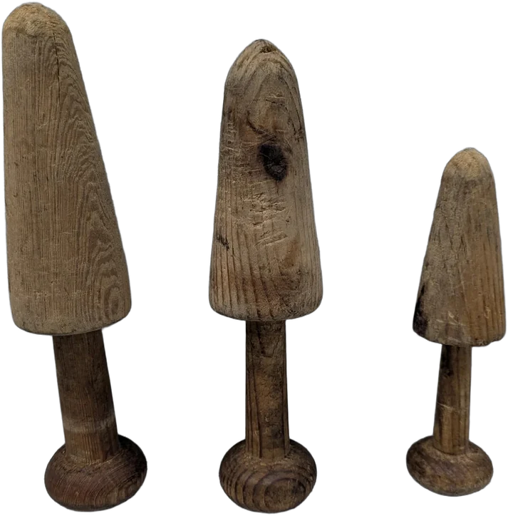 Antiguas Hormas Sombrerero Madera Conicas Set 3 Piezas Naranja Claro