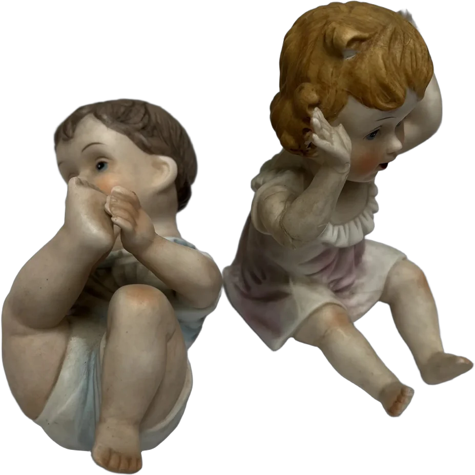 Vintage Pareja Bebés De Porcelana Bisque Adornos