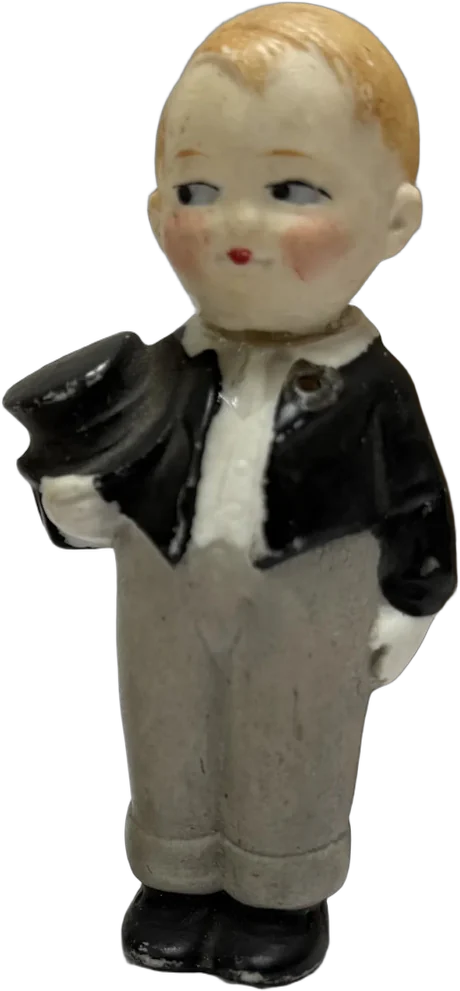 Figurita Antigua De Bebé Novio De Porcelana Bisque Negro